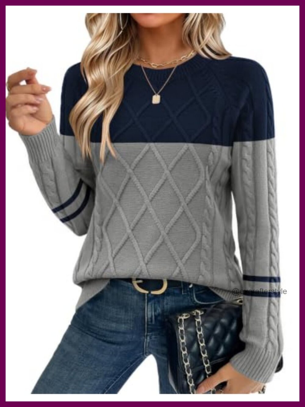 Women's Cable Knit Crew Neck Sweater, Cotton Blend Long Sleeve Pullover, Fall